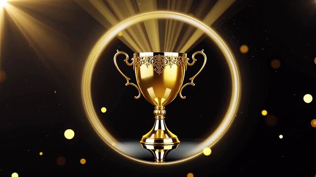 Golden trophy on black background for award ceremony and achievement celebration or FIFA World Cup.