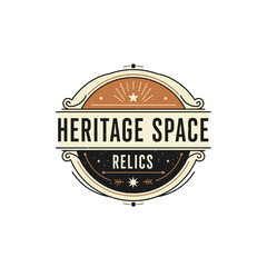 Retro Heritage Space Relics badge with celestial stars and planetary orbit design elements. © Glass