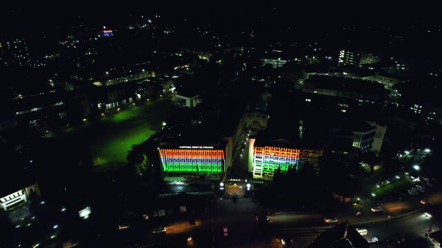 Manipal City Night View, Manipal, Udupi, drone view