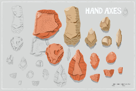 Korean Prehistoric Artifact Archive Paleolithic Handaxes and Lithic Tools Detailed Vector Illustration Set