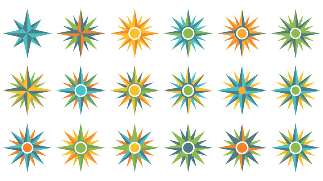 Compass rose icons representing direction and navigation on white background.