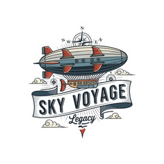 Sky Voyage Legacy airship logo with compass and clouds. © Stylee