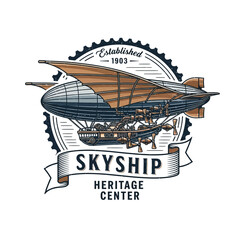 Skyship Heritage Center badge featuring a steampunk dirigible. © Stylee