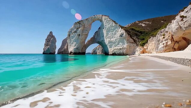 Breathtaking limestone pinnacle and clear turquoise lagoon at Cala Goloritze beach, Sardinia Italy.