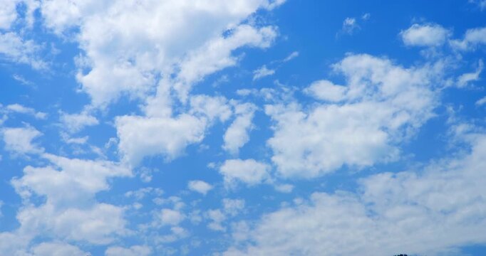 Skyward Bound: Fluffy white clouds drift across a vast, clear blue sky, creating a serene and expansive natural canvas that evokes feelings of freedom and wonder.