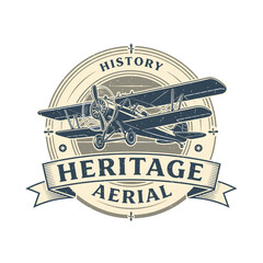 Vintage biplane Heritage Aerial flight logo. © Stylee