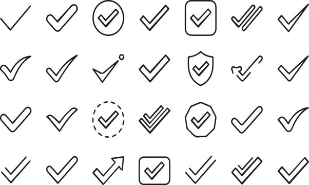 Collection of premium check marks and square tick icons for professional web application.