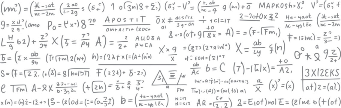 Handwritten complex mathematical equations and formulas on a white background mathematics science