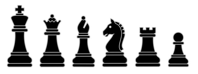 a set of standard chess piece silhouettes that includes the king, queen, bishop, knight, rook, and pawn  © Soepras