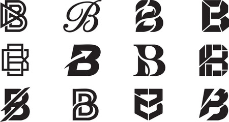 Letter B, alphabet, logo, icon set, black and white, vector graphics © Talha