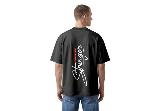 oversized t shirt back mockup with male model