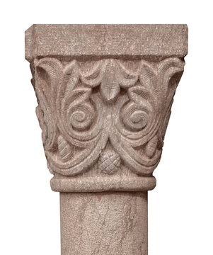 Elements of architectural decorations of buildings, columns and tops, gypsum molding, wall texture and stucco patterns. On the streets in Barcelona, public places.