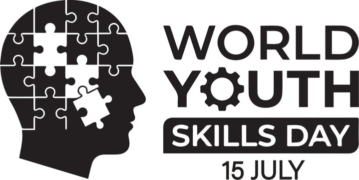 World Youth Skills Day puzzle head gear vector illustration for empowerment and technical innovation design
