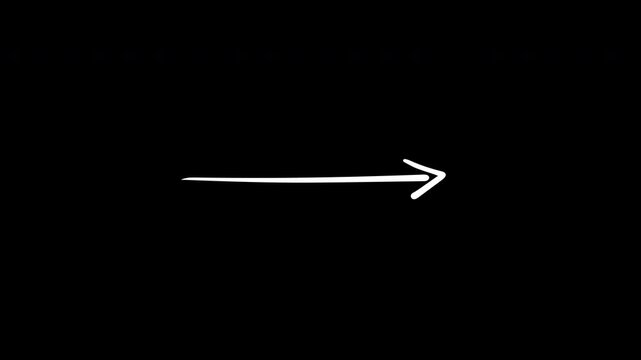 handwriting straight arrow from taper to blunt with in animation and out animation on transparent background or alpha channel, 4k video