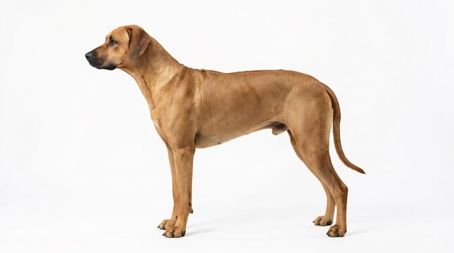 Rhodesian ridgeback brown dog standing in profile