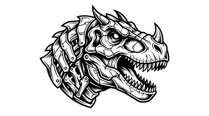 Naklejka premium Mechanical Dinosaur Head Illustration.