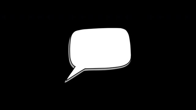 pop up speech bubble text animation with shaking effect looping, square shaped speech on transparent background or alpha channel, 4k video