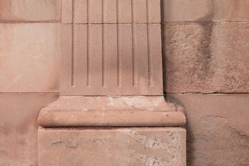 Elements of architectural decorations of buildings, columns and tops, gypsum molding, wall texture and stucco patterns. On the streets in Barcelona, public places. © Kozlik_mozlik