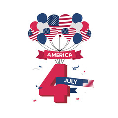 Obraz premium American Independence Day Celebration Poster with Balloons and Number Four