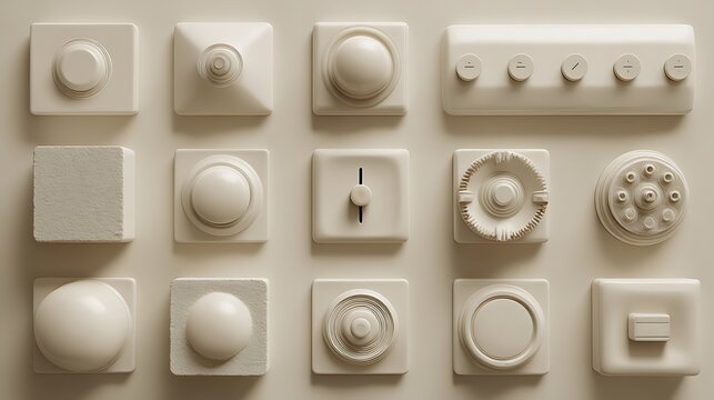 Set of minimalist white ceramic bathroom accessories on marble surface accessory