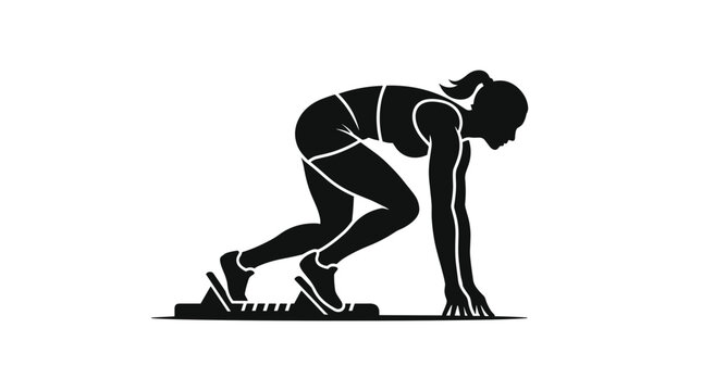 Female athlete in starting blocks ready to run a race.