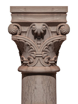 Elements of architectural decorations of buildings, columns and tops, gypsum molding, wall texture and stucco patterns. On the streets in Barcelona, public places.