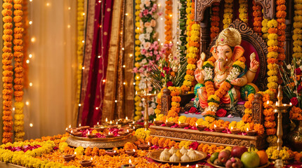 Fototapeta premium Beautifully decorated Lord Ganesha idol for Ganesh Chaturthi festival
