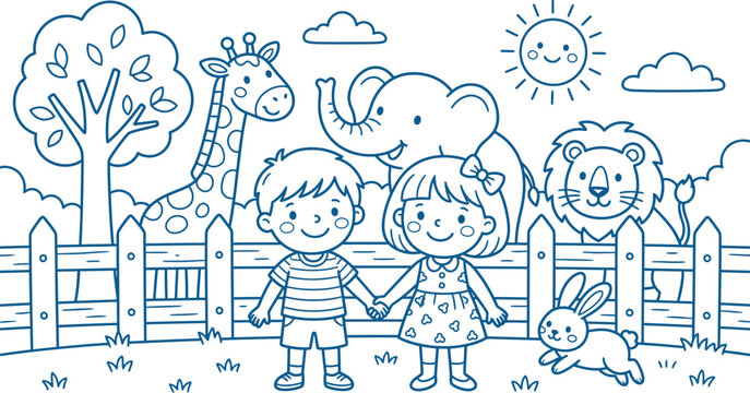 Children and animals at the zoo