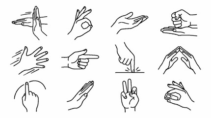 Fototapeta premium Collection of hand gesture line art icons showing various finger movements and signals.