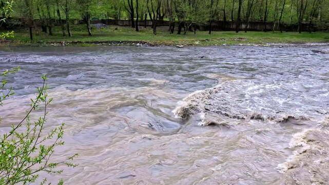 Aragvi and Kura river in Mcheta near Tbilisi, Georgia, confluence of two rivers with different color water