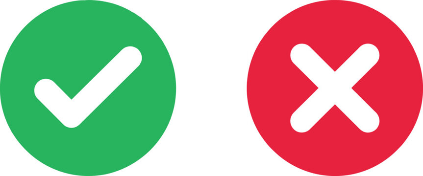 Green check mark and red cross sign icons for voting and survey design