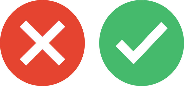 Red cross and green check mark icons for correct and incorrect choice buttons
