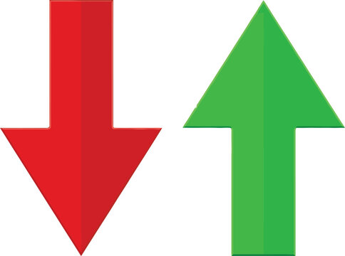 Red arrow pointing down and green arrow pointing up representing progress and decline