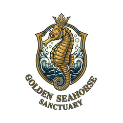 Vintage seahorse sanctuary emblem. © BasthaDocumentary