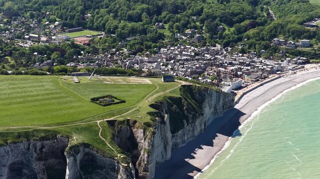 &Eacute;tretat commune on the Alabaster Coast of Normandy in northwestern France, aerial drone