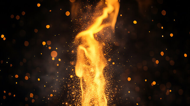 Flying sparks, glowing embers, fire particles
