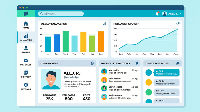 A blurry screenshot of a user dashboard with graphs and a profile.