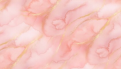 Fototapeta premium Pink rose gold marble texture with gold glitter veins watercolor background