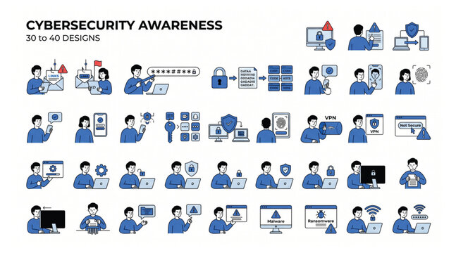 Cybersecurity awareness and digital protection icon set vector illustration with cybersecurity protection security internet technology illustration software information password computer