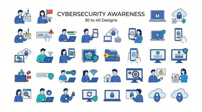 Cybersecurity awareness and internet protection digital safety concept icons featuring security measures cybersecurity security protection internet technology computer encryption password