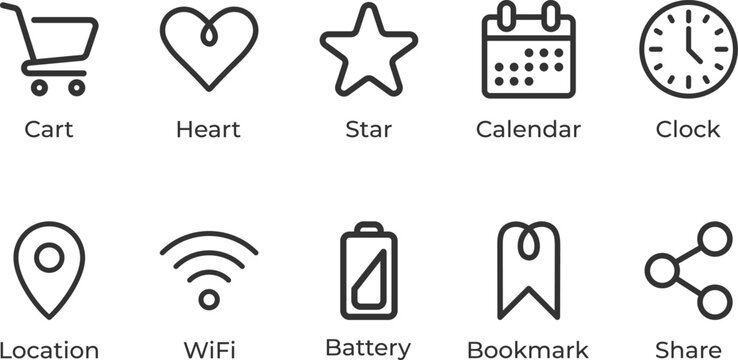 Collection of 10 modern line icons for user interface design