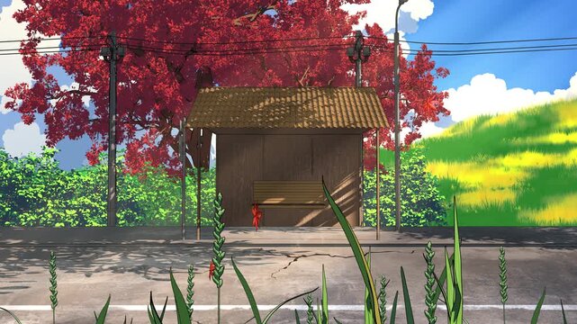 Japanese Countryside Bus Stop with Autumn Foliage &ndash; Fall Loop 4K