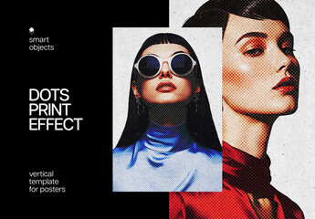 Vertical Halftone Print Photo Effect