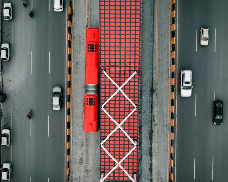 Aerial View of Islamabad Rawalpindi Metro Bus System with Urban Traffic and Road Network