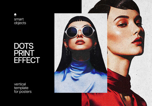 Vertical Halftone Print Photo Effect
