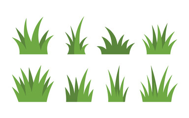 Fototapeta premium Diverse set of vibrant green grass tufts growing in a clean minimalist setting with bright flat vector lighting details.