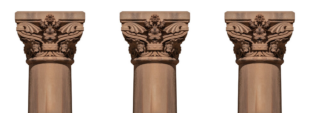Elements of architectural decorations of buildings, columns and tops, gypsum molding, wall texture and stucco patterns. On the streets in Barcelona, public places.