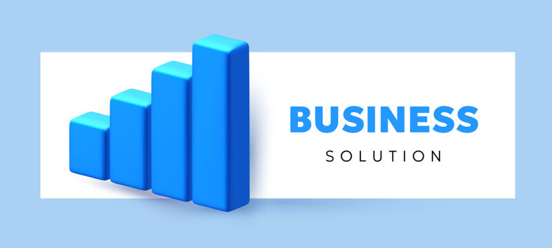 3d growth bar chart vector template with copy space, realistic blue financial rising graph for business data analytics or success investment