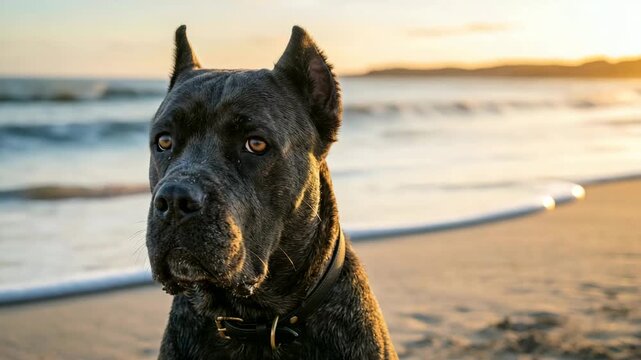 cane corso at beach morning light italian mastiff coastal italy video