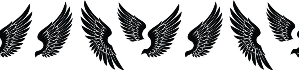 Naklejka premium Angel and eagle wings silhouette vector collection set isolated on white background graphic element clipart